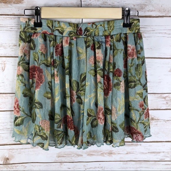Denim & Supply aqua floral lace stretch mini skirt - Picture 4 of 7